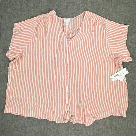 NEW! Liz Claiborne Button Down Shirt Striped Plus 3X Coral $45 V-Neck Rayon - Picture 3 of 12